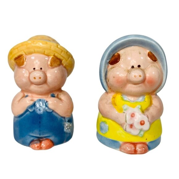 Enesco Pig Salt Pepper Shaker Set VTG Kitsch Farmhouse Kitchen Decor Cottagecore - Picture 2 of 13